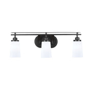 Toltec Odyssey 3-Light Bath Bar | Modern Matte Black and White Opal Glass | Bathroom Vanity & Powder Room | 7.25 x 9.75 in | Model 2613-MB-261