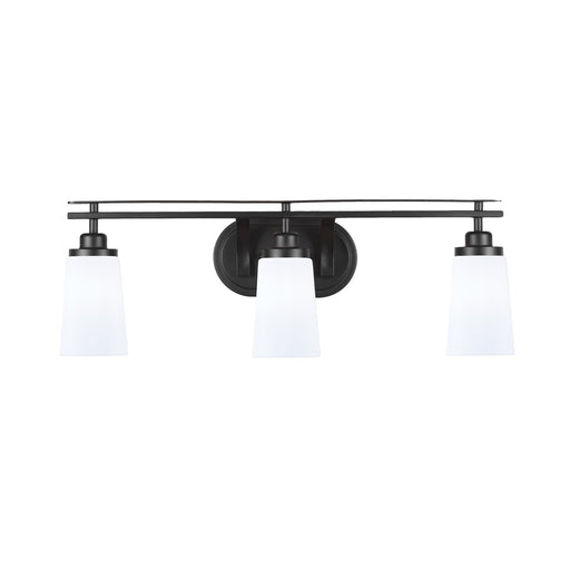 Toltec Odyssey 3-Light Bath Bar | Modern Matte Black and White Opal Glass | Bathroom Vanity & Powder Room | 7.25 x 9.75 in | Model 2613-MB-261
