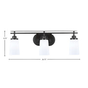 Toltec Odyssey 3-Light Bath Bar | Modern Matte Black and White Opal Glass | Bathroom Vanity & Powder Room | 7.25 x 9.75 in | Model 2613-MB-261