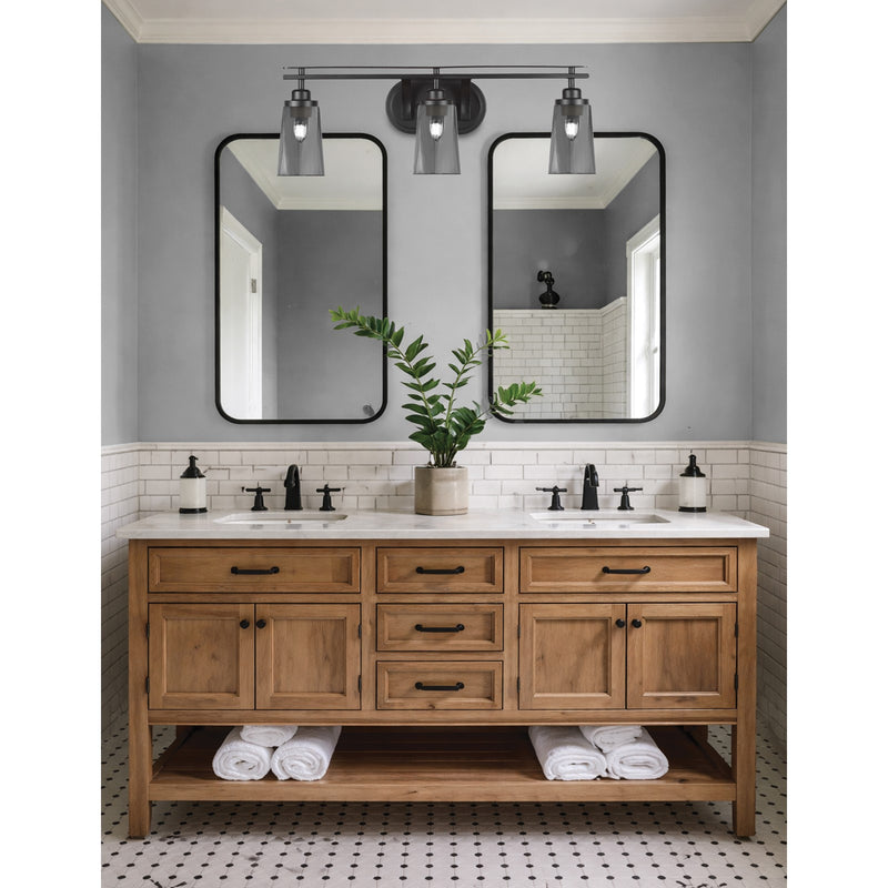 Toltec Odyssey 3-Light Bath Bar | Modern Matte Black and Smoke Bubble Glass | Bathroom Vanity & Powder Room | 7.25 x 9.75 in | Model 2613-MB-262