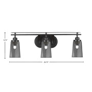 Toltec Odyssey 3-Light Bath Bar | Modern Matte Black and Smoke Bubble Glass | Bathroom Vanity & Powder Room | 7.25 x 9.75 in | Model 2613-MB-262