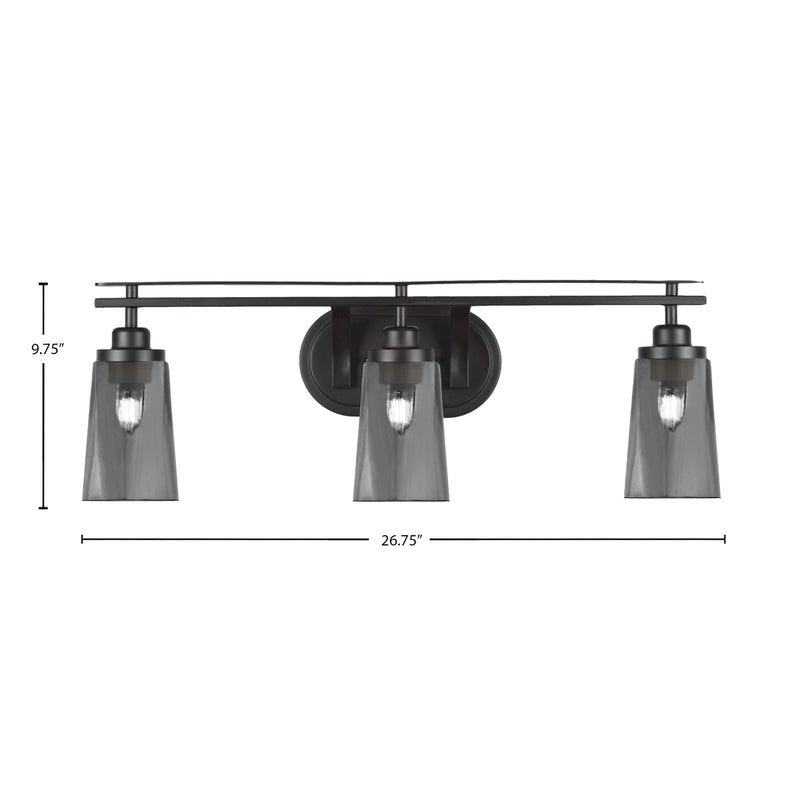 Toltec Odyssey 3-Light Bath Bar | Modern Matte Black and Smoke Bubble Glass | Bathroom Vanity & Powder Room | 7.25 x 9.75 in | Model 2613-MB-262