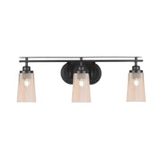 Toltec Odyssey 3-Light Bath Bar | Modern Matte Black Steel and Amber Gradient Glass | Bathroom Vanity & Powder Room | 7.25 x 9.75 in | Model 2613-MB-263