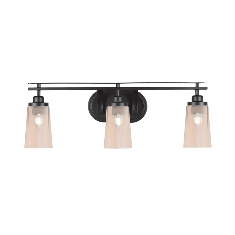 Toltec Odyssey 3-Light Bath Bar | Modern Matte Black Steel and Amber Gradient Glass | Bathroom Vanity & Powder Room | 7.25 x 9.75 in | Model 2613-MB-263