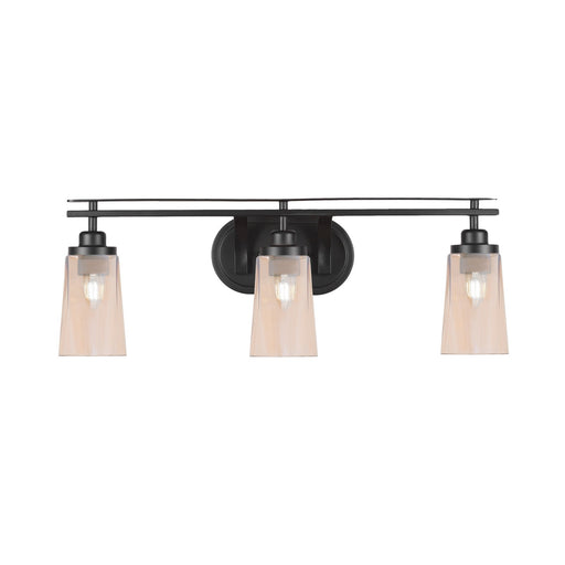 Toltec Odyssey 3-Light Bath Bar | Modern Matte Black Steel and Amber Gradient Glass | Bathroom Vanity & Powder Room | 7.25 x 9.75 in | Model 2613-MB-263