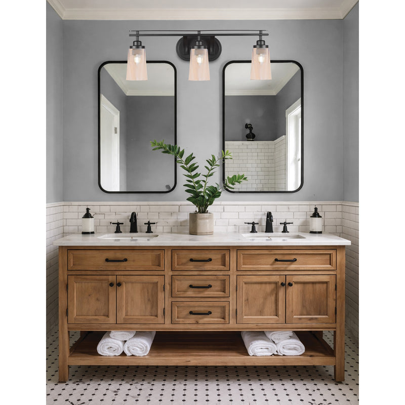 Toltec Odyssey 3-Light Bath Bar | Modern Matte Black Steel and Amber Gradient Glass | Bathroom Vanity & Powder Room | 7.25 x 9.75 in | Model 2613-MB-263