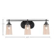 Toltec Odyssey 3-Light Bath Bar | Modern Matte Black Steel and Amber Gradient Glass | Bathroom Vanity & Powder Room | 7.25 x 9.75 in | Model 2613-MB-263