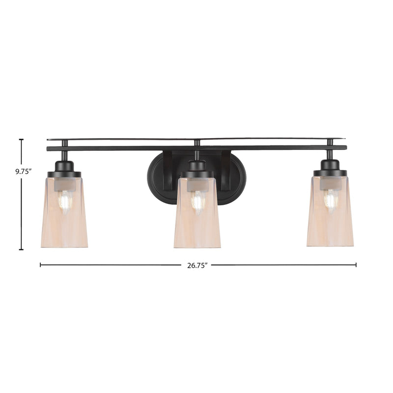 Toltec Odyssey 3-Light Bath Bar | Modern Matte Black Steel and Amber Gradient Glass | Bathroom Vanity & Powder Room | 7.25 x 9.75 in | Model 2613-MB-263