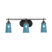Toltec Odyssey 3-Light Bath Bar | Modern Matte Black Steel and Blue Gradient Glass | Bathroom Vanity & Powder Room | 7.25 x 9.75 in | Model 2613-MB-265