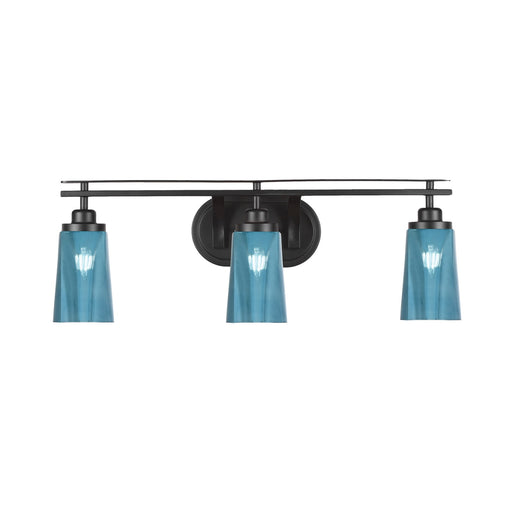 Toltec Odyssey 3-Light Bath Bar | Modern Matte Black Steel and Blue Gradient Glass | Bathroom Vanity & Powder Room | 7.25 x 9.75 in | Model 2613-MB-265