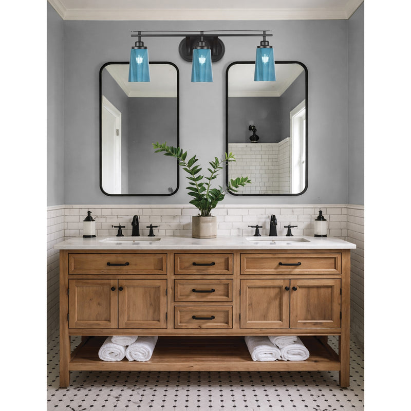 Toltec Odyssey 3-Light Bath Bar | Modern Matte Black Steel and Blue Gradient Glass | Bathroom Vanity & Powder Room | 7.25 x 9.75 in | Model 2613-MB-265