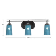Toltec Odyssey 3-Light Bath Bar | Modern Matte Black Steel and Blue Gradient Glass | Bathroom Vanity & Powder Room | 7.25 x 9.75 in | Model 2613-MB-265