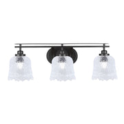 Toltec Odyssey 3-Light Bath Bar | Modern Matte Black Steel and Clear Textured Glass | Bathroom Vanity & Powder Room | 8 x 9.75 in | Model 2613-MB-4230