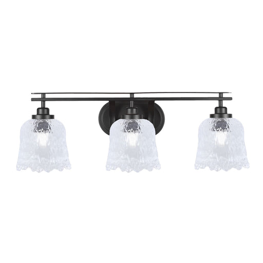 Toltec Odyssey 3-Light Bath Bar | Modern Matte Black Steel and Clear Textured Glass | Bathroom Vanity & Powder Room | 8 x 9.75 in | Model 2613-MB-4230