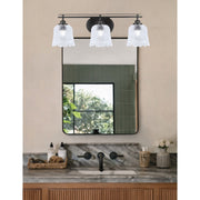 Toltec Odyssey 3-Light Bath Bar | Modern Matte Black Steel and Clear Textured Glass | Bathroom Vanity & Powder Room | 8 x 9.75 in | Model 2613-MB-4230