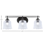 Toltec Odyssey 3-Light Bath Bar | Modern Matte Black Steel and Clear Textured Glass | Bathroom Vanity & Powder Room | 8 x 9.75 in | Model 2613-MB-4230