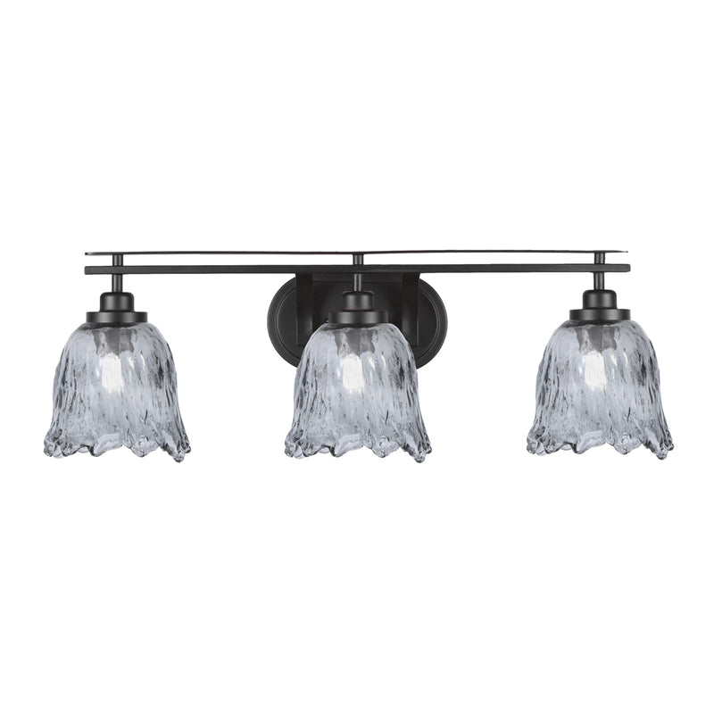 Toltec Odyssey 3-Light Bath Bar | Modern Matte Black Steel and Smoke Textured Glass | Bathroom Vanity & Powder Room | 8 x 9.75 in | Model 2613-MB-4232
