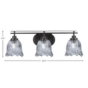 Toltec Odyssey 3-Light Bath Bar | Modern Matte Black Steel and Smoke Textured Glass | Bathroom Vanity & Powder Room | 8 x 9.75 in | Model 2613-MB-4232