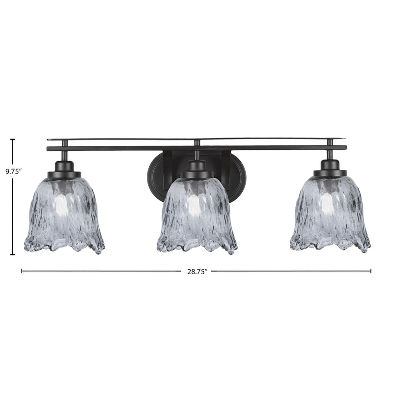 Toltec Odyssey 3-Light Bath Bar | Modern Matte Black Steel and Smoke Textured Glass | Bathroom Vanity & Powder Room | 8 x 9.75 in | Model 2613-MB-4232