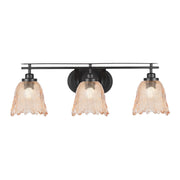 Toltec Odyssey 3-Light Bath Bar | Modern Matte Black Steel and Amber Lava Glass | Bathroom Vanity & Powder Room | 8 x 9.75 in | Model 2613-MB-4233