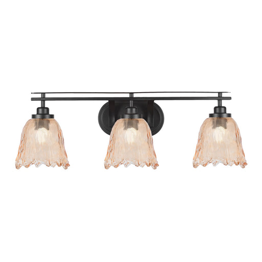 Toltec Odyssey 3-Light Bath Bar | Modern Matte Black Steel and Amber Lava Glass | Bathroom Vanity & Powder Room | 8 x 9.75 in | Model 2613-MB-4233