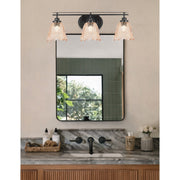 Toltec Odyssey 3-Light Bath Bar | Modern Matte Black Steel and Amber Lava Glass | Bathroom Vanity & Powder Room | 8 x 9.75 in | Model 2613-MB-4233