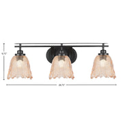 Toltec Odyssey 3-Light Bath Bar | Modern Matte Black Steel and Amber Lava Glass | Bathroom Vanity & Powder Room | 8 x 9.75 in | Model 2613-MB-4233