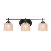 Toltec Odyssey 3-Light Bath Bar | Modern Matte Black Steel and Amber Textured Glass | Bathroom Vanity | 27.5 x 8.25 x 8 in | Model 2613-MB-4613