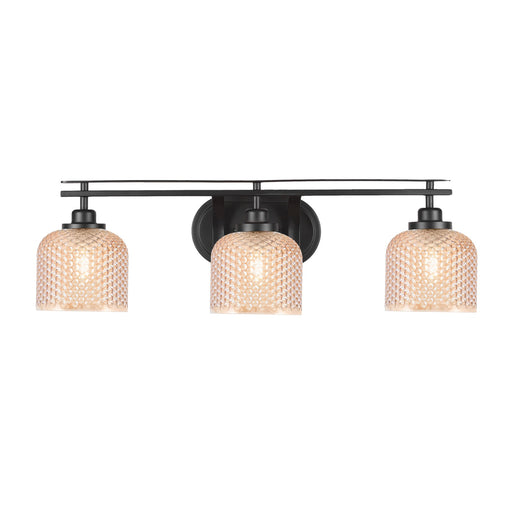 Toltec Odyssey 3-Light Bath Bar | Modern Matte Black Steel and Amber Textured Glass | Bathroom Vanity | 27.5 x 8.25 x 8 in | Model 2613-MB-4613