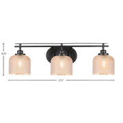Toltec Odyssey 3-Light Bath Bar | Modern Matte Black Steel and Amber Textured Glass | Bathroom Vanity | 27.5 x 8.25 x 8 in | Model 2613-MB-4613