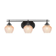 Toltec Odyssey 27.5in 3-Light Bath Bar | Modern Matte Black Steel and Amber Textured Glass | Bathroom Vanity | 27.5 x 8.25 x 8 in | Model 2613-MB-4623