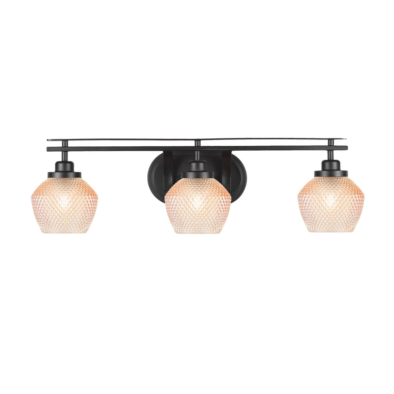 Toltec Odyssey 27.5in 3-Light Bath Bar | Modern Matte Black Steel and Amber Textured Glass | Bathroom Vanity | 27.5 x 8.25 x 8 in | Model 2613-MB-4623