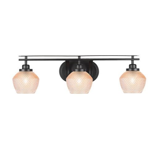 Toltec Odyssey 27.5in 3-Light Bath Bar | Modern Matte Black Steel and Amber Textured Glass | Bathroom Vanity | 27.5 x 8.25 x 8 in | Model 2613-MB-4623