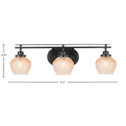 Toltec Odyssey 27.5in 3-Light Bath Bar | Modern Matte Black Steel and Amber Textured Glass | Bathroom Vanity | 27.5 x 8.25 x 8 in | Model 2613-MB-4623