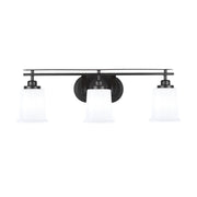 Toltec Odyssey 3-Light Bath Bar | Modern Matte Black Steel and White Opal Glass | Bathroom Vanity & Powder Room | 7.5 x 8.75 in | Model 2613-MB-5031