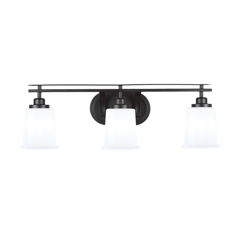Toltec Odyssey 3-Light Bath Bar | Modern Matte Black Steel and White Opal Glass | Bathroom Vanity & Powder Room | 7.5 x 8.75 in | Model 2613-MB-5031