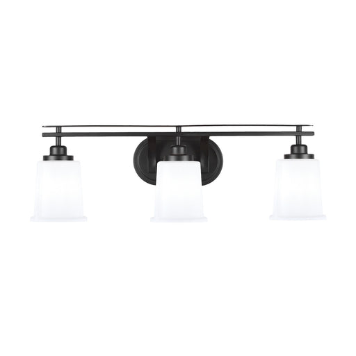 Toltec Odyssey 3-Light Bath Bar | Modern Matte Black Steel and White Opal Glass | Bathroom Vanity & Powder Room | 7.5 x 8.75 in | Model 2613-MB-5031