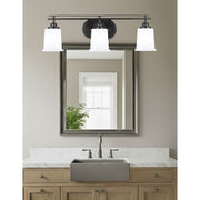 Toltec Odyssey 3-Light Bath Bar | Modern Matte Black Steel and White Opal Glass | Bathroom Vanity & Powder Room | 7.5 x 8.75 in | Model 2613-MB-5031