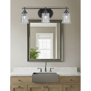 Toltec Odyssey 3-Light Bath Bar | Modern Matte Black Steel and Smoke Bubble Glass | Bathroom Vanity & Powder Room | 7.5 x 8.75 in | Model 2613-MB-5032