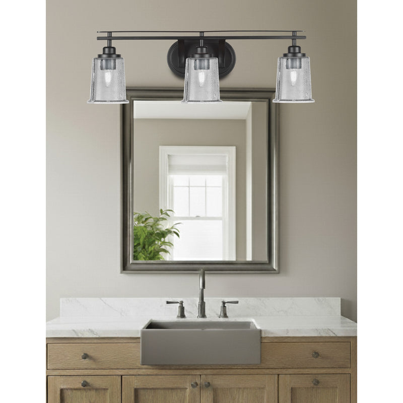 Toltec Odyssey 3-Light Bath Bar | Modern Matte Black Steel and Smoke Bubble Glass | Bathroom Vanity & Powder Room | 7.5 x 8.75 in | Model 2613-MB-5032