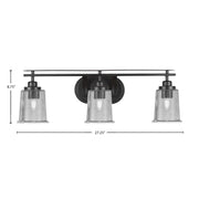 Toltec Odyssey 3-Light Bath Bar | Modern Matte Black Steel and Smoke Bubble Glass | Bathroom Vanity & Powder Room | 7.5 x 8.75 in | Model 2613-MB-5032