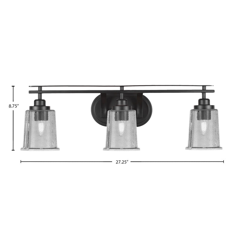 Toltec Odyssey 3-Light Bath Bar | Modern Matte Black Steel and Smoke Bubble Glass | Bathroom Vanity & Powder Room | 7.5 x 8.75 in | Model 2613-MB-5032
