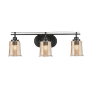 Toltec Odyssey 3-Light Bath Bar | Modern Matte Black Steel and Amber Bubble Glass | Bathroom Vanity & Powder Room | 7.5 x 8.75 in | Model 2613-MB-5033