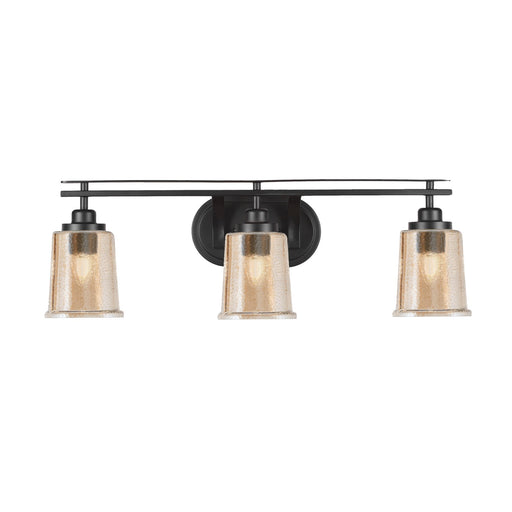 Toltec Odyssey 3-Light Bath Bar | Modern Matte Black Steel and Amber Bubble Glass | Bathroom Vanity & Powder Room | 7.5 x 8.75 in | Model 2613-MB-5033