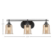 Toltec Odyssey 3-Light Bath Bar | Modern Matte Black Steel and Amber Bubble Glass | Bathroom Vanity & Powder Room | 7.5 x 8.75 in | Model 2613-MB-5033