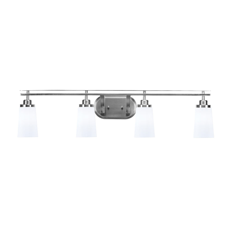 Toltec Odyssey 4-Light Bath Bar | Brushed Nickel and White Opal Glass | Bathroom Vanity & Double Sink | 7.25 x 9.75 in | Model 2614-BN-261