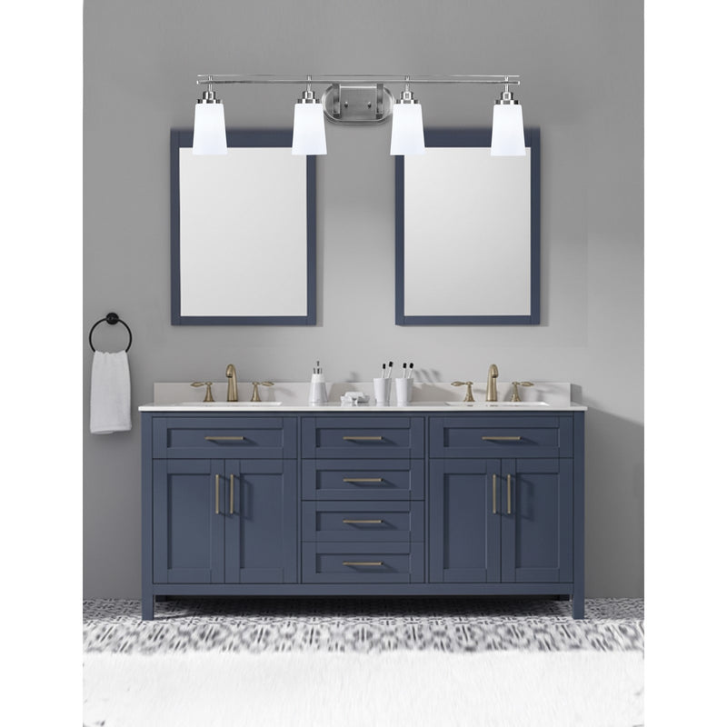 Toltec Odyssey 4-Light Bath Bar | Brushed Nickel and White Opal Glass | Bathroom Vanity & Double Sink | 7.25 x 9.75 in | Model 2614-BN-261