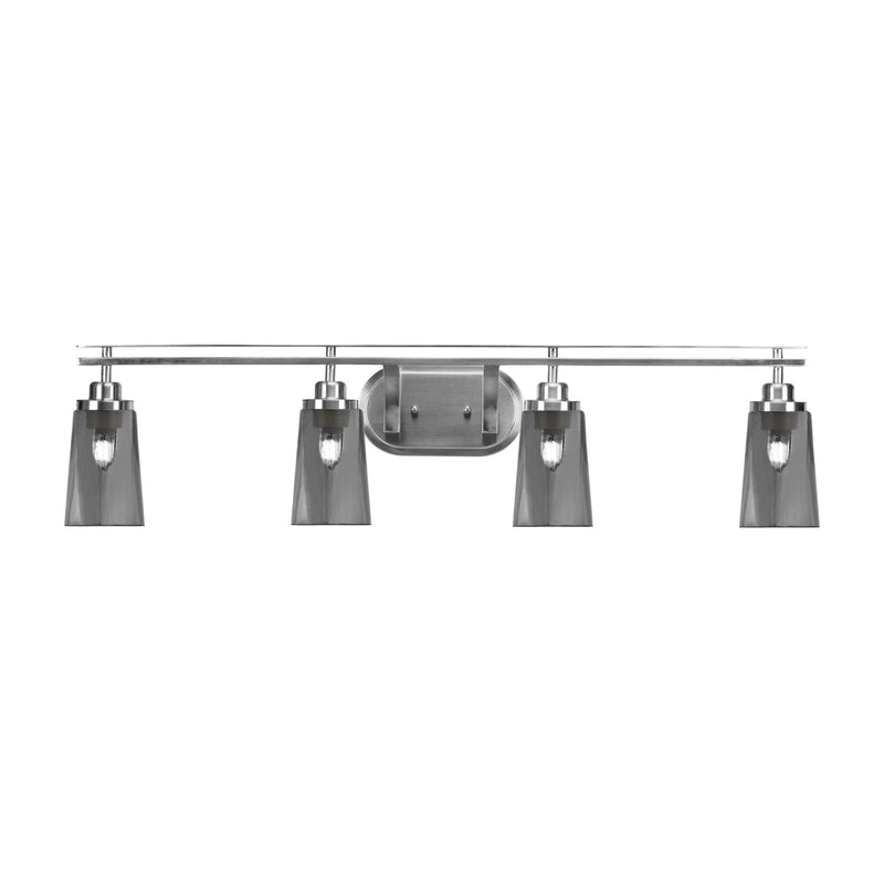 Toltec Odyssey 4-Light Bath Bar | Brushed Nickel and Smoke Bubble Glass | Bathroom Vanity & Double Sink | 7.25 x 9.75 in | Model 2614-BN-262