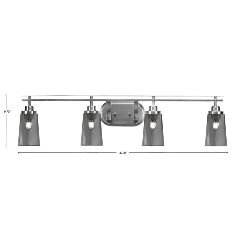 Toltec Odyssey 4-Light Bath Bar | Brushed Nickel and Smoke Bubble Glass | Bathroom Vanity & Double Sink | 7.25 x 9.75 in | Model 2614-BN-262