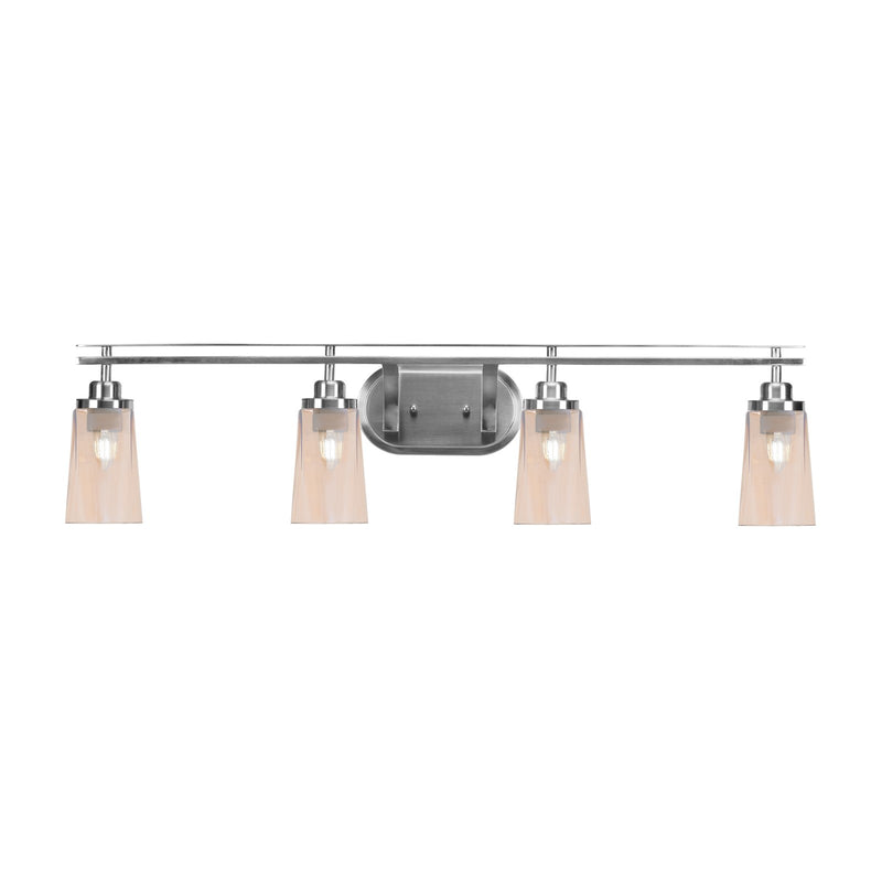 Toltec Odyssey 4-Light Bath Bar | Brushed Nickel and Amber Gradient Glass | Bathroom Vanity & Double Sink | 7.25 x 9.75 in | Model 2614-BN-263